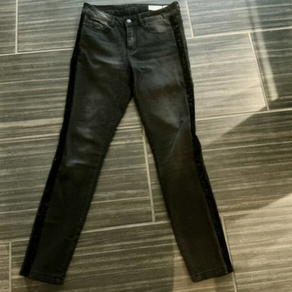 VeraModa black midrise slim Velvet tux stripe ankle jean size 26 - Picture 12 of 12